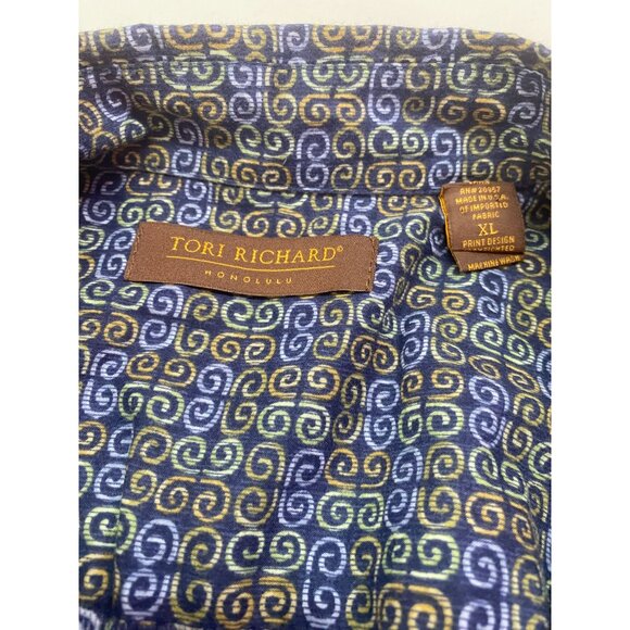 Tori Richard Honolulu XL 100% Cotton Blue with Multi-Color Swirls Collard Shirt - Picture 3 of 4